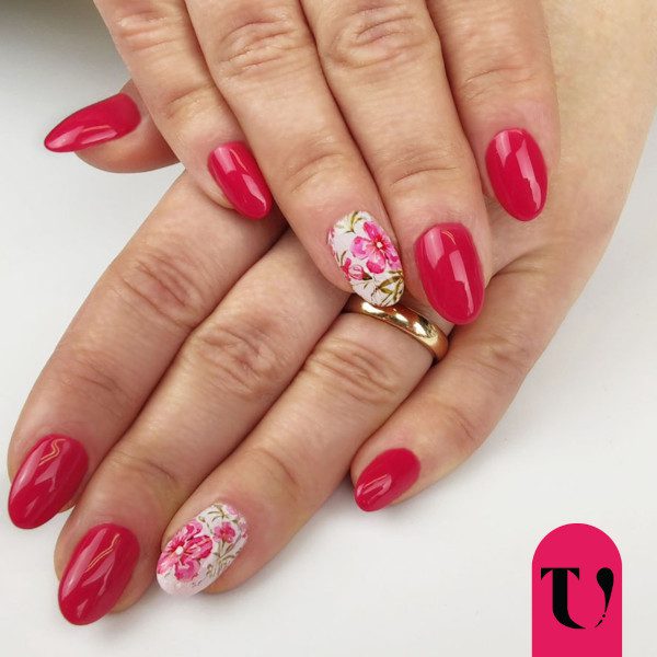 Unghie Gel Rosse estive 2023 fiori
