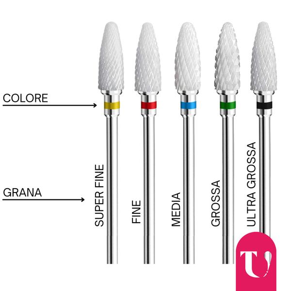 Frese per unghie di diversi colori e grana