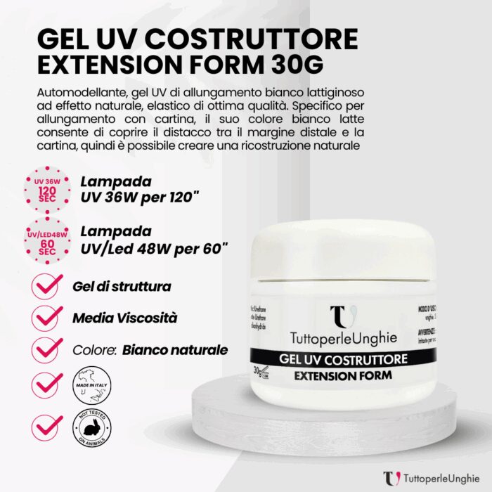 Gel UV Costruttore Extension Form 30g - TuttoperleUnghie - Immagine 2