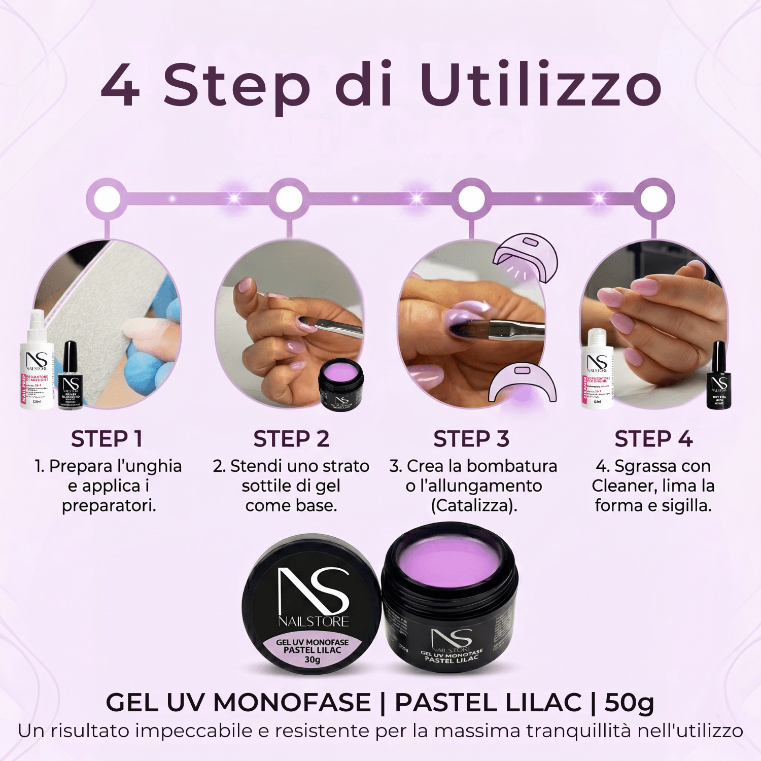 Gel Costruttore Monofase Pastel Lilac 50g - NAILSTORE - Immagine 2